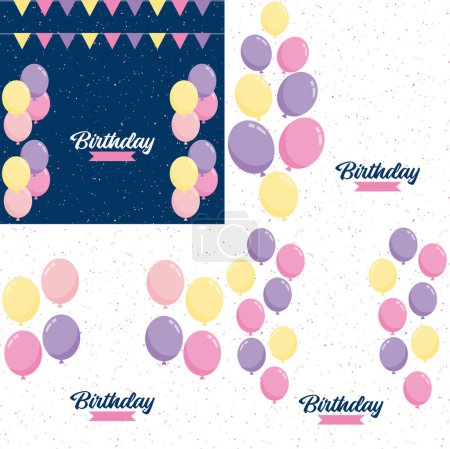Ilustración de Happy Birthday design with a pastel color scheme and a hand-drawn cake illustration - Imagen libre de derechos