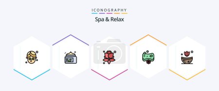 Illustration for Spa And Relax 25 FilledLine icon pack including . spa. plant. bath. soap - Royalty Free Image
