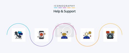 Ilustración de Línea de ayuda y soporte Lleno Flat 5 Icon Pack Incluyendo tienda. apoyo. Consultor. pregunta. ayuda - Imagen libre de derechos