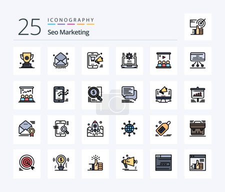 Illustration for Seo Marketing 25 Line Filled icon pack including web. seo. inbox. online. shopping - Royalty Free Image
