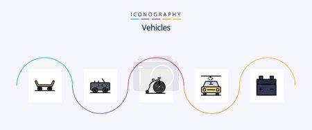 Téléchargez les illustrations : Vehicles Line Filled Flat 5 Icon Pack Including . vehicle. vehicles - en licence libre de droit