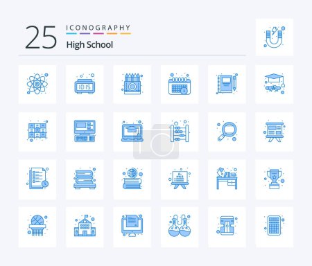 Illustration for High School 25 Blue Color icon pack including note. time. box. schedule. pencil - Royalty Free Image