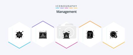 Illustration for Management 25 Glyph icon pack including time management. optimization. bank. management. document - Royalty Free Image