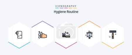 Illustration for Hygiene Routine 25 FilledLine icon pack including beauty. shower. bathroom. cleaning. basin - Royalty Free Image