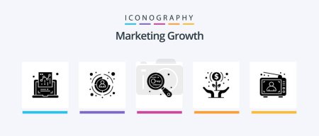 Téléchargez les illustrations : Marketing Growth Glyph 5 Icon Pack Including investment. growth. key. flower. security. Creative Icons Design - en licence libre de droit