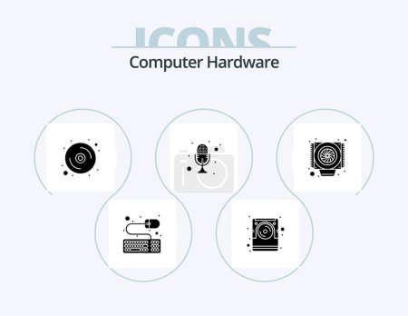 Illustration for Computer Hardware Glyph Icon Pack 5 Icon Design. cooler. talk. data. recorder. microphone - Royalty Free Image