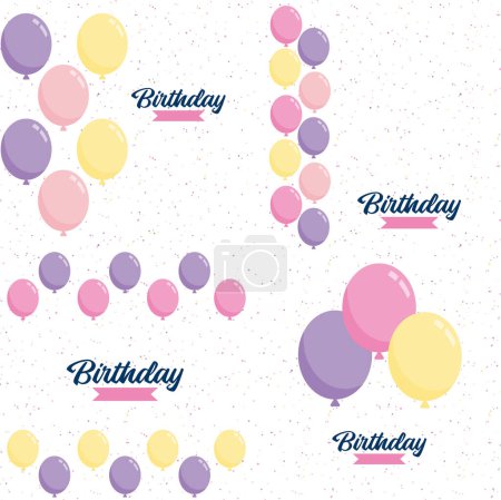Illustration for Elegant golden. blue. silver. and white balloon and cloth bunting party popper ribbonHappy Birthday celebration card banner template - Royalty Free Image