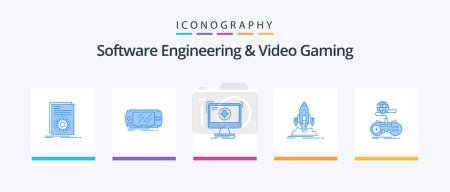 Illustration for Software Engineering And Video Gaming Blue 5 Icon Pack Including shuttle. launch. gaming. game. dlc. Creative Icons Design - Royalty Free Image