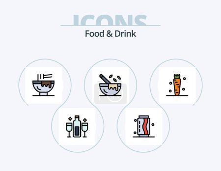 Ilustración de Línea de alimentos y bebidas llenado Icon Pack 5 Icon Design. sombrero de chef. Café. comida. Rebanada. Fruta - Imagen libre de derechos