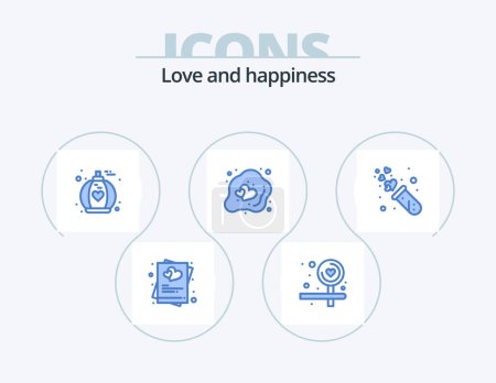 Ilustración de Love Blue Icon Pack 5 Icon Design. Laboratorio. Amor. fragancia. Corazón. pascua - Imagen libre de derechos