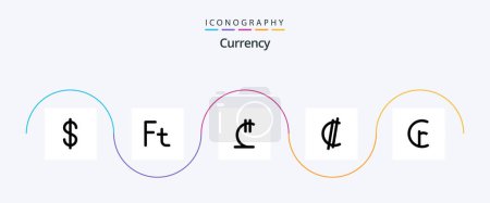 Téléchargez les illustrations : Currency Line Filled Flat 5 Icon Pack Including currency. cruzeiro. currency. rican. costa - en licence libre de droit