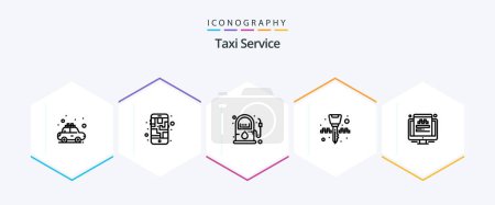 Téléchargez les illustrations : Taxi Service 25 Line icon pack including traveling. taxi. energy. key chain. equipment - en licence libre de droit