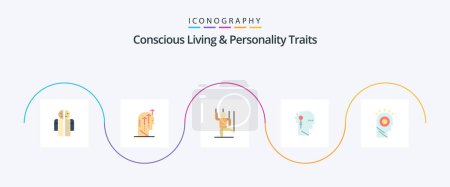 Illustration for Concious Living And Personality Traits Flat 5 Icon Pack Including information. critical. mind. analytics. manipulate - Royalty Free Image