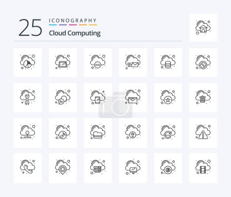 Téléchargez les illustrations : Cloud Computing 25 Line icon pack including data. invelop. cloud. message. cloud - en licence libre de droit