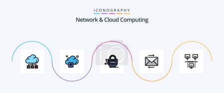 Illustration for Network And Cloud Computing Line Filled Flat 5 Icon Pack Including sharing. connection. locked. share - Royalty Free Image