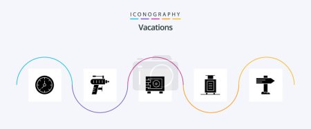 Ilustración de Paquete del icono del glifo 5 de las vacaciones incluyendo el maletín. herramienta. Taquilla. dinero - Imagen libre de derechos