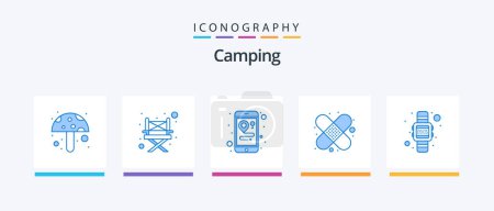 Téléchargez les illustrations : Camping Blue Pack 5 Icônes Inclus. montre à main. mobile. Montre. numérique. Icônes créatives Design - en licence libre de droit