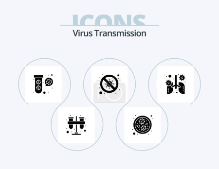 Téléchargez les illustrations : Transmission de virus Glyphe Icône Pack 5 Icône Design. haleine. Non. bactéries. interdit. bactéries - en licence libre de droit