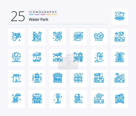 Illustration for Water Park 25 Blue Color icon pack including water. water. no. beach ball. park - Royalty Free Image