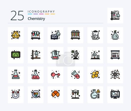 Ilustración de Chemistry 25 Line Filled icon pack including formula. tubes. study. test. learning chemistry - Imagen libre de derechos
