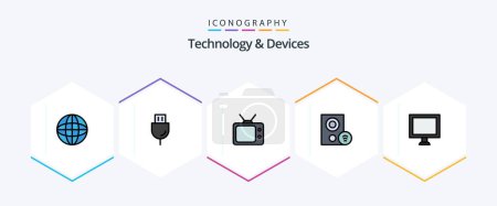 Photo for Devices 25 FilledLine icon pack including signal. gadget. products. devices. watch - Royalty Free Image