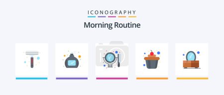 Illustration for Morning Routine Flat 5 Icon Pack Including . mirror. mirror. dresser. food. Creative Icons Design - Royalty Free Image