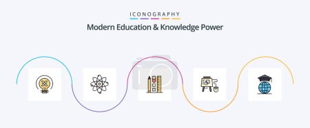 Téléchargez les illustrations : Éducation moderne et connaissance Power Line rempli plat pack de 5 icônes, y compris Internet. l'éducation. Un stylo. tableau. souris - en licence libre de droit