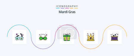 Illustration for Mardi Gras Line Filled Flat 5 Icon Pack Including music. instrument. gift. drum. gras - Royalty Free Image
