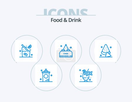 Téléchargez les illustrations : Food And Drink Blue Icon Pack 5 Icon Design. . meal. food. - en licence libre de droit