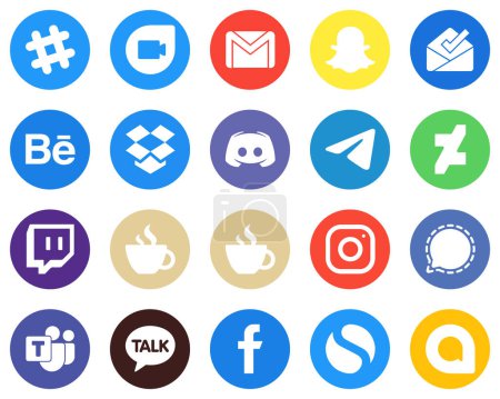 Illustration for Flat Circle White Icon Pack twitch. dropbox and messenger 20 Professional Icons - Royalty Free Image
