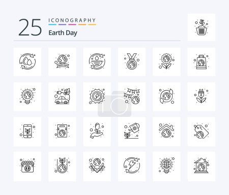 Téléchargez les illustrations : Pack icône Earth Day 25 Line incluant la protection de l'environnement. Ruban. protection. vert. économiser l'eau - en licence libre de droit