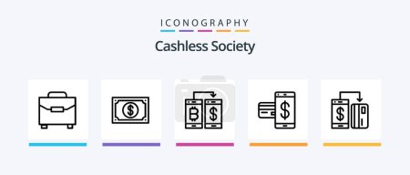 Ilustración de Cashless Society Line 5 Icon Pack Incluyendo el pago. sin efectivo. Bolsa. transferencia. smartphone. Diseño de iconos creativos - Imagen libre de derechos