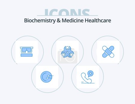 Téléchargez les illustrations : Biochemistry And Medicine Healthcare Blue Icon Pack 5 Icon Design. band. health. virtual. medical. hazard - en licence libre de droit