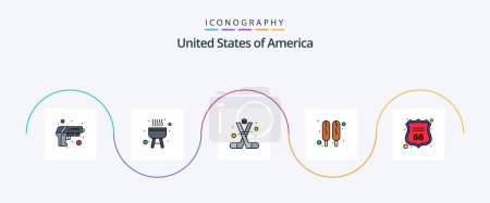 Illustration for Usa Line Filled Flat 5 Icon Pack Including sign. security. ice hockey. food. corn dog - Royalty Free Image