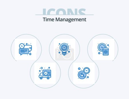 Illustration for Time Management Blue Icon Pack 5 Icon Design. light bulb. idea. bubble. energy. time - Royalty Free Image