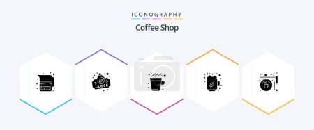 Téléchargez les illustrations : Coffee Shop 25 Glyph icon pack including coffee. cup. coffee. coffee. hot - en licence libre de droit