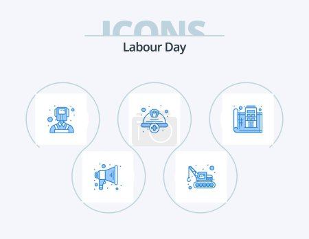 Téléchargez les photos : Labour Day Blue Icon Pack 5 Icon Design. plan. design. welder. blue print. helmet - en image libre de droit