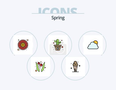 Ilustración de Spring Line Filled Icon Pack 5 Icon Design. leaf. plant. power. growth. sun - Imagen libre de derechos