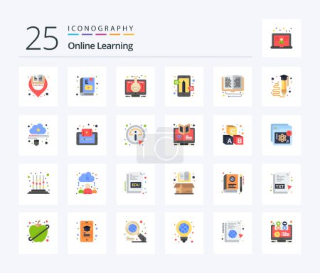 Illustration for Online Learning 25 Flat Color icon pack including q&a. education. study. answers. monitor - Royalty Free Image