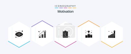 Illustration for Motivation 25 Glyph icon pack including graph. medal. money up. first position. award - Royalty Free Image