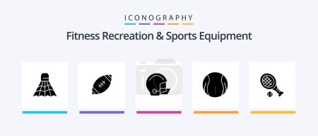 Téléchargez les illustrations : Fitness Recreation And Sports Equipment Glyph 5 Icon Pack Including game. tennis. rugby. ball. helmet. Creative Icons Design - en licence libre de droit