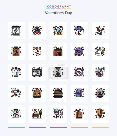 Téléchargez les illustrations : Creative Valentines Day 25 Line FIlled icon pack  Such As umbrella. love. ribbon. heart. love - en licence libre de droit