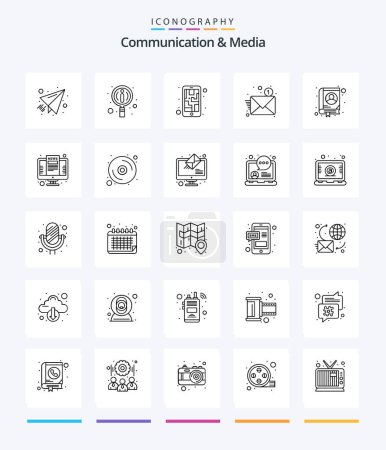 Illustration for Creative Communication And Media 25 OutLine icon pack  Such As contact. address. mobile. letter. new - Royalty Free Image