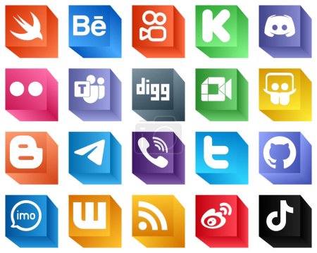 Illustration for 20 Stylish 3D Social Media Icons such as slideshare. video and google meet icons. Elegant and unique - Royalty Free Image