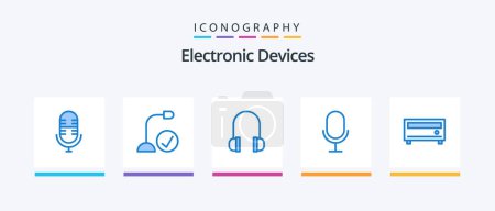 Illustration for Devices Blue 5 Icon Pack Including . media. headphones. amplifier. microphone. Creative Icons Design - Royalty Free Image
