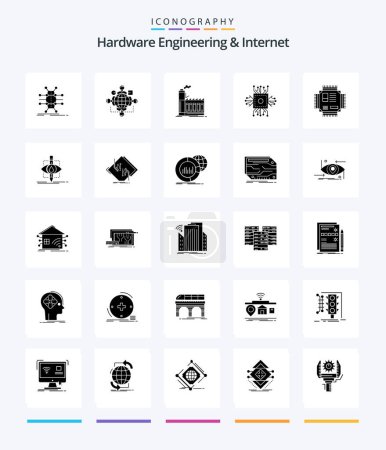 Illustration for Creative Hardware Engineering And Internet 25 Glyph Solid Black icon pack  Such As microchip. chip. operation. production. industry - Royalty Free Image