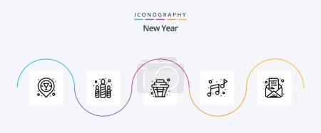 Illustration for New Year Line 5 Icon Pack Including new year. invite. cup. invitation. note - Royalty Free Image