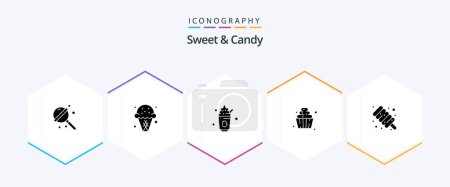 Téléchargez les illustrations : Sweet And Candy 25 Glyph icon pack including marshmallow. sweets. food. soft serve. dessert - en licence libre de droit