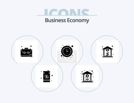 Téléchargez les illustrations : Economy Glyph Icon Pack 5 Icon Design. time. economy. growth. banking. problem - en licence libre de droit