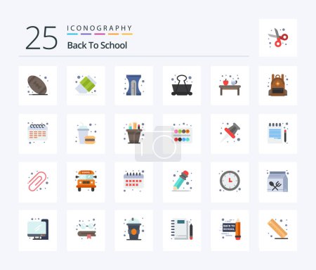 Téléchargez les illustrations : Retour à l'école 25 Pack icône couleur plate comprenant l'éducation. tasse. Un crayon. café. apprentissage - en licence libre de droit
